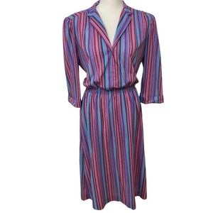1970s It’s A Lehigh Pink and Purple Vertical Striped Dress